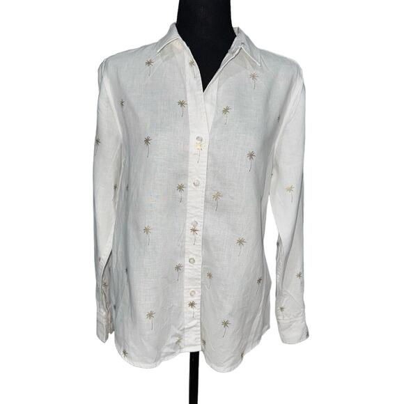 TOMMY BAHAMA Women’s Beach Daze Palm Trees Linen Shirt In White Gold Palm-Small - Picture 5 of 12